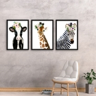 Kit 3 Quadros Animais Coroa Flores A4 (20 X 30)