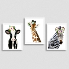 Kit 3 Quadros Animais Coroa Flores A4 (20 X 30)