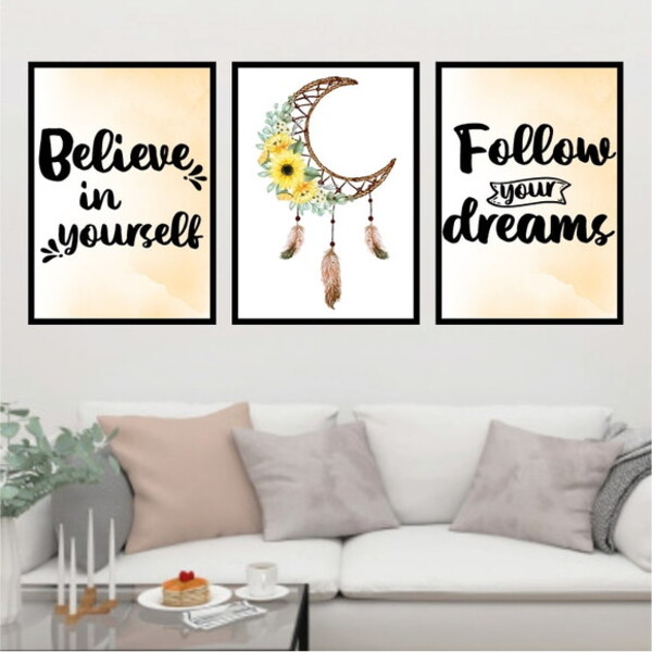 Kit 3 Quadros Apanhador De Sonhos 24x18cm - Com Vidro Moldura