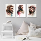 Kit 3 Quadros Aquarelas Face De Jesus 24x18cm Moldura:madeira