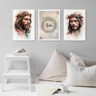 Kit 3 Quadros Aquarelas Face De Jesus - Pai Nosso 33x24cm Mol