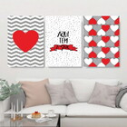 Kit 3 Quadros Aqui Tem Amor Vermelho E Cinza 24x18cm Moldura: