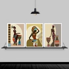 Kit 3 Quadros Arte Africana Mulheres 24x18cm Moldura:madeira