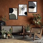 Kit 3 Quadros Arte Dente De Leão Cinza E Preto 45x34cm Moldur