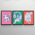 Kit 3 Quadros Arte Gatos Pintados Coloridos 33x24cm Moldura:m