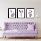 Kit 3 Quadros Arte Lavanda - Estampas 24x18cm - Com Vidro Mol