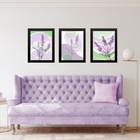 Kit 3 Quadros Arte Lavanda Lilás E Verde 24x18cm Moldura Bran