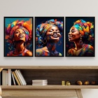 Kit 3 Quadros Arte Mulheres Africanas turbante 45x34cm - Com