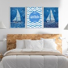 Kit 3 Quadros Arte Nautica Azul - Gratidão 45x34cm Moldura Pr