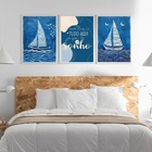 Kit 3 Quadros Arte Nautica Azul - Sonho 45x34cm Moldura Preta
