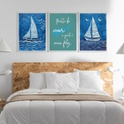 Kit 3 Quadros Arte Nautica - Perto Do Mar 45x34cm Moldura Bra