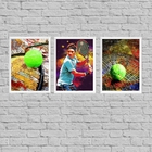 Kit 3 Quadros Arte Tenista 45x34cm Moldura:madeira Preta