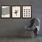 Kit 3 Quadros Artes Bauhaus Cinza E Bege Minimalistas 45x34cm