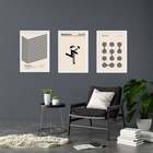 Kit 3 Quadros Artes Bauhaus Cinza E Bege Minimalistas 45x34cm