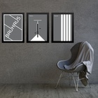 Kit 3 Quadros Artes Bauhaus Cinza E Branco - Bicicleta 33x24c