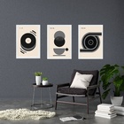 Kit 3 Quadros Artes Bauhaus Cinza E Preto Café Disco 33x24cm