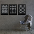 Kit 3 Quadros Artes Bauhaus Cinza E Preto Geométricas 33x24cm