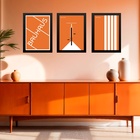 Kit 3 Quadros Artes Bauhaus Laranja Bicicleta 24x18cm Moldura