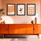 Kit 3 Quadros Artes Bauhaus Laranja E Bege 33x24cm Moldura Br