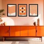 Kit 3 Quadros Artes Bauhaus Laranja E Bege - Olhos 24x18cm -