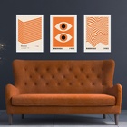 Kit 3 Quadros Artes Bauhaus Laranja E Bege - Olhos 24x18cm Mo