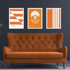 Kit 3 Quadros Artes Bauhaus Laranja E Branco 24x18cm Moldura