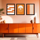 Kit 3 Quadros Artes Bauhaus Laranja E Branco 24x18cm Moldura