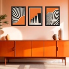 Kit 3 Quadros Artes Bauhaus Laranja E Preto 33x24cm - Com Vid