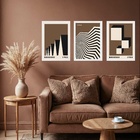 Kit 3 Quadros Artes Bauhaus Preto E Marrom 33x24cm Moldura Br