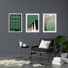 Kit 3 Quadros Artes Bauhaus Preto E Verde 24x18cm - Com Vidro