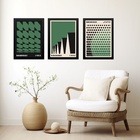 Kit 3 Quadros Artes Bauhaus Preto E Verde 45x34cm Moldura Pre