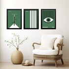 Kit 3 Quadros Artes Bauhaus Verde E Branco 33x24cm - Com Vidr