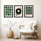 Kit 3 Quadros Artes Bauhaus Verde E Preto 45x34cm Moldura Bra
