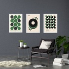 Kit 3 Quadros Artes Bauhaus Verde E Preto 45x34cm Moldura Bra