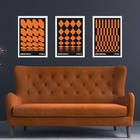Kit 3 Quadros Artes Geométricas Bauhaus Laranja E Preto 24x18
