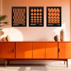 Kit 3 Quadros Artes Geométricas Bauhaus Laranja E Preto 45x34