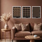 Kit 3 Quadros Artes Geométricas Bauhaus Preto E Marrom 45x34c