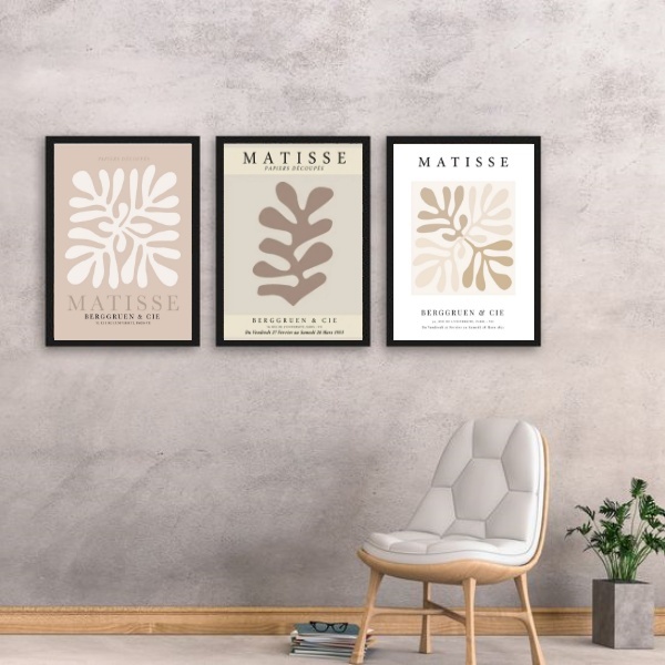 Kit 3 Quadros Artes Matisse - Cores Neutras 33x24cm Moldura B