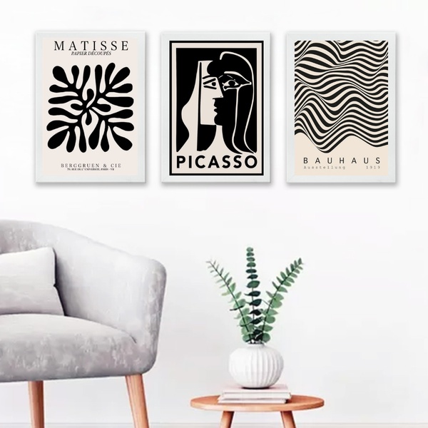Kit 3 Quadros Artes Matisse Picasso Bauhaus 33x24cm Moldura:m