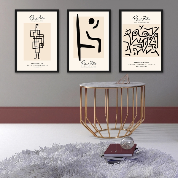 Kit 3 Quadros Artes Minimalistas Paul Klee 24x18cm Moldura:ma