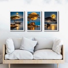 Kit 3 Quadros Artes Paisagens Rio Lua Cheia 45x34cm - Com Vid