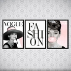Kit 3 Quadros Audrey Fashion 33x24cm - Com Vidro Moldura:made