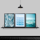 Kit 3 Quadros Azuis Mar Vibes 45x34cm - Com Vidro Moldura:mad