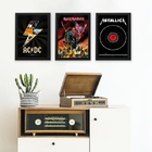 Kit 3 Quadros Bandas De Rock metal 24x18cm Moldura:madeira Pr