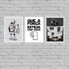 Kit 3 Quadros Banheiro Divertido 24x18cm Moldura:madeira Preta