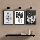 Kit 3 Quadros Banheiro Divertido 33x24cm Moldura:madeira Bran