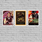 Kit 3 Quadros Baralho Poker Night 33x24cm Moldura:madeira Bra
