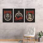 Kit 3 Quadros Barber Shop Skull 24x18cm - Com Vidro Moldura:m