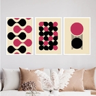 Kit 3 Quadros Bauhaus Abstrato Magenta E Preto 33x24cm - Com