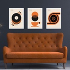 Kit 3 Quadros Bauhaus Laranja - Café E Música 24x18cm - Com V